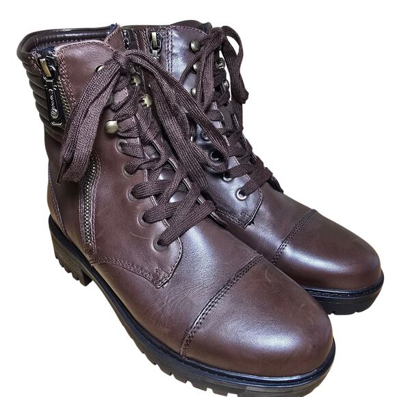 Blondo Mady Leather Brown Zip and Lace up Boots Combat Womens 7.5 Msrp $150 - Picture 4 of 12